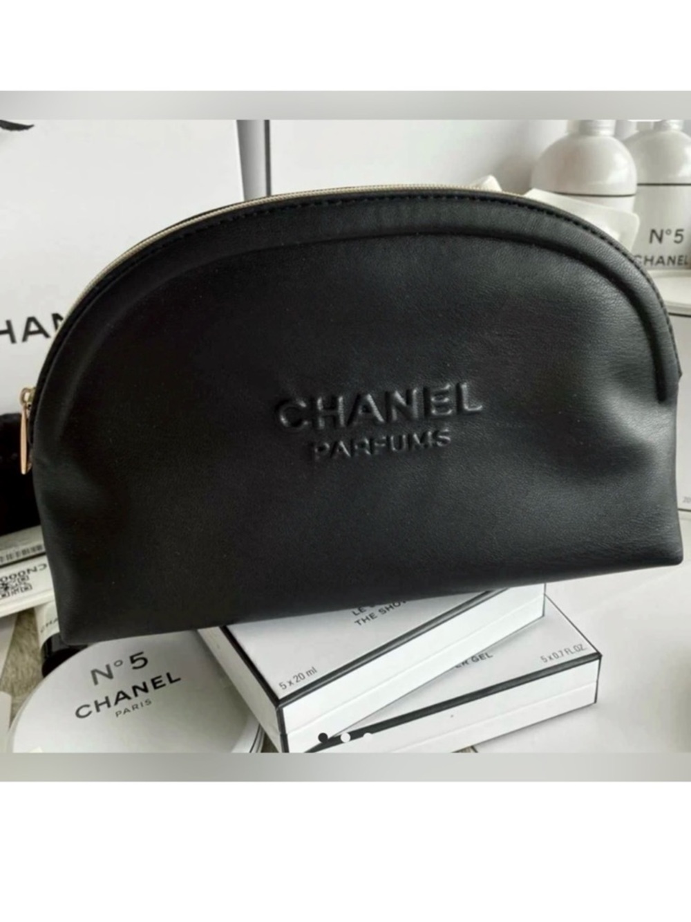 CHANEL GWP Parfums Black Leather Cosmetic Pouch